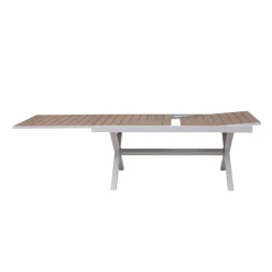 Made in Meubles Table de jardin blanche et effet bois en aluminium Ayden