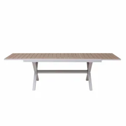 Made in Meubles Table de jardin blanche et effet bois en aluminium Ayden