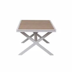 Made in Meubles Table de jardin blanche et effet bois en aluminium Ayden
