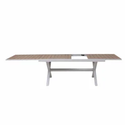 Made in Meubles Table de jardin blanche et effet bois en aluminium Ayden