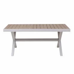 Made in Meubles Table de jardin blanche et effet bois en aluminium Ayden