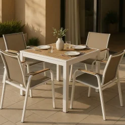 Made in Meubles Table de jardin carrée en aluminium blanc Ayden