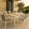 Made in Meubles Table de jardin en aluminium blanc et effet bois Ayden