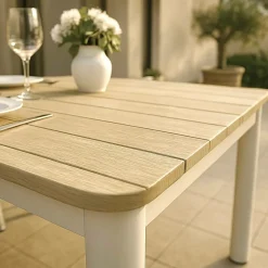 Made in Meubles Table de jardin en aluminium blanc et effet bois Ayden