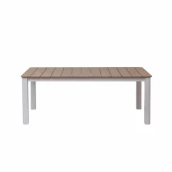 Made in Meubles Table de jardin en aluminium blanc et effet bois Ayden