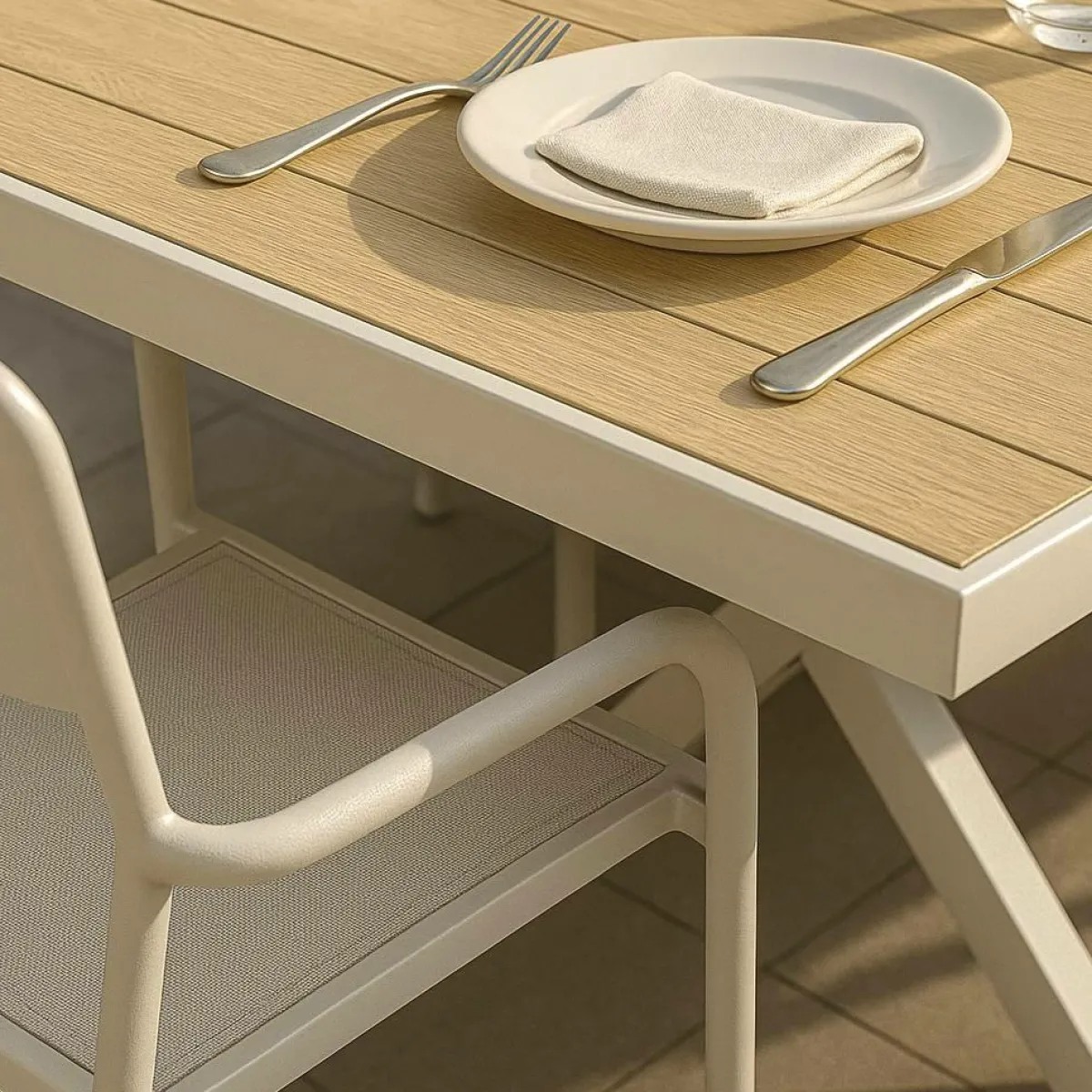 Made in Meubles Table de jardin taupe et effet bois en aluminium Ayden