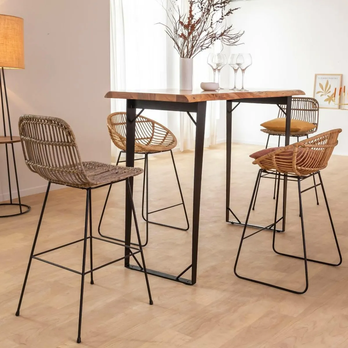 Made in Meubles Table haute en bois d'acacia Tree