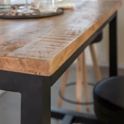 Made in Meubles Table haute en bois de manguier et métal Petra