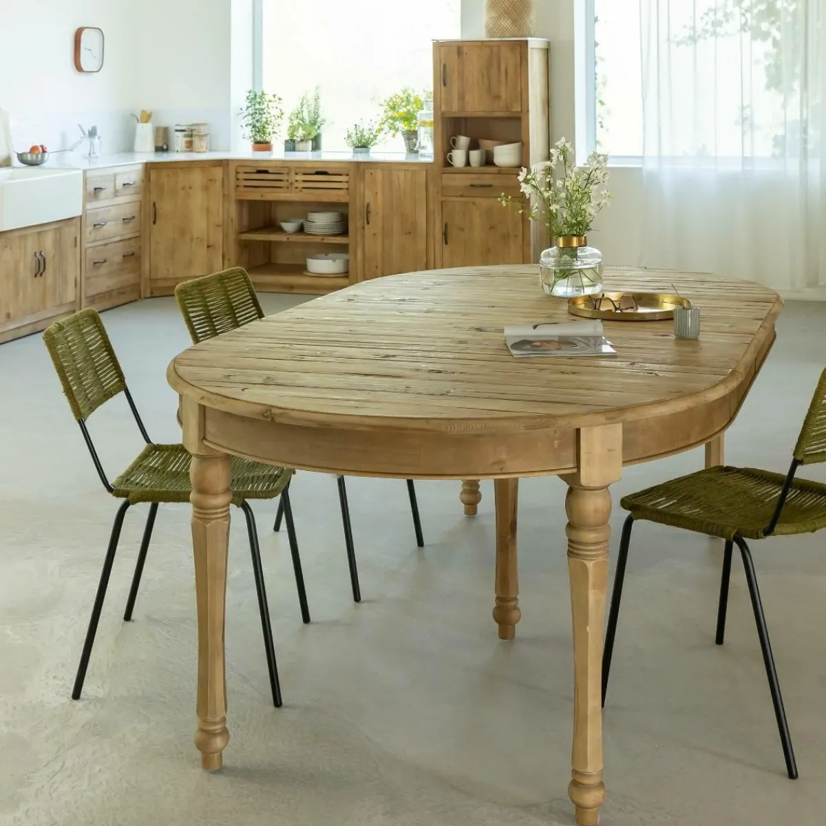 Made in Meubles Table à manger avec allonges en bois recyclé Garance