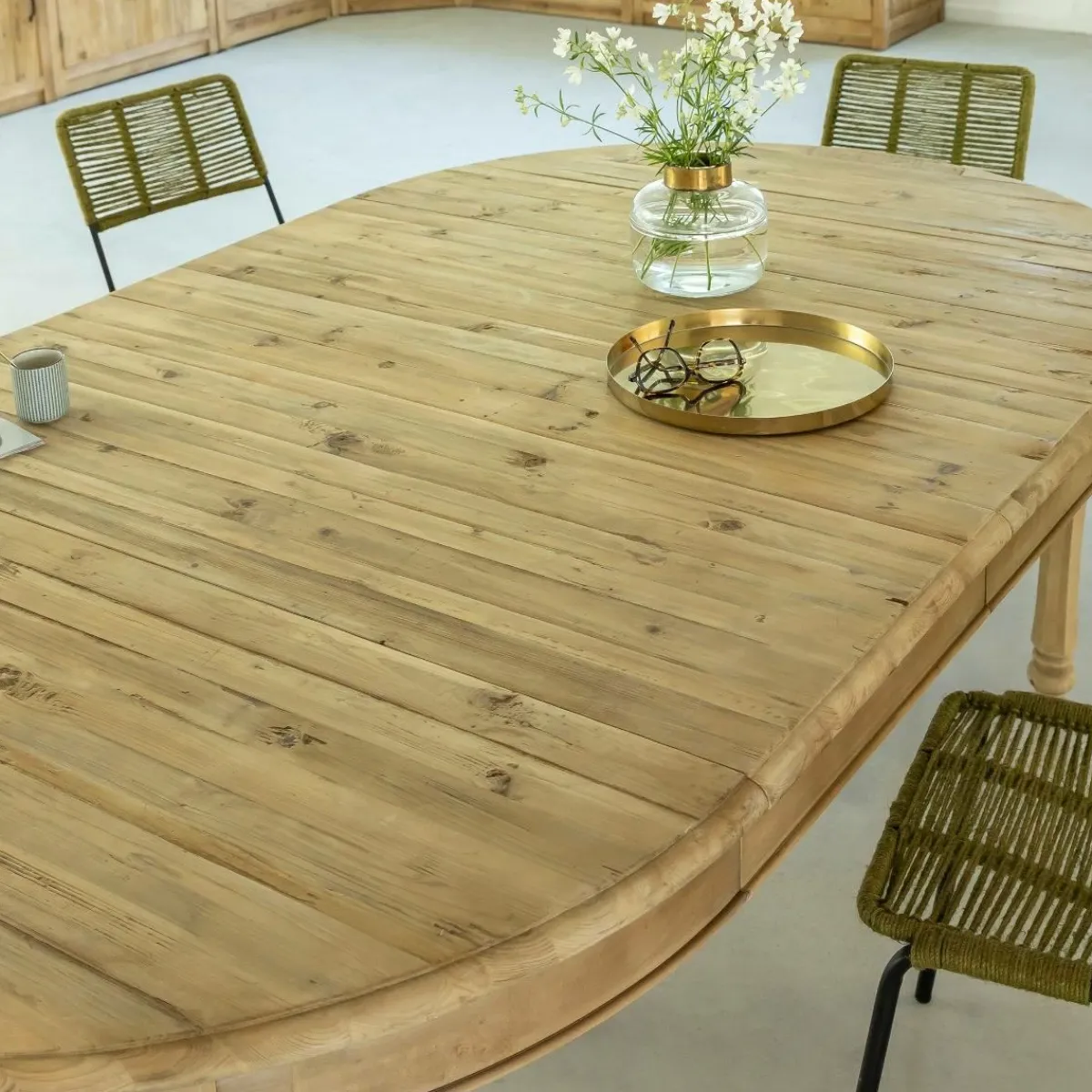 Made in Meubles Table à manger avec allonges en bois recyclé Garance