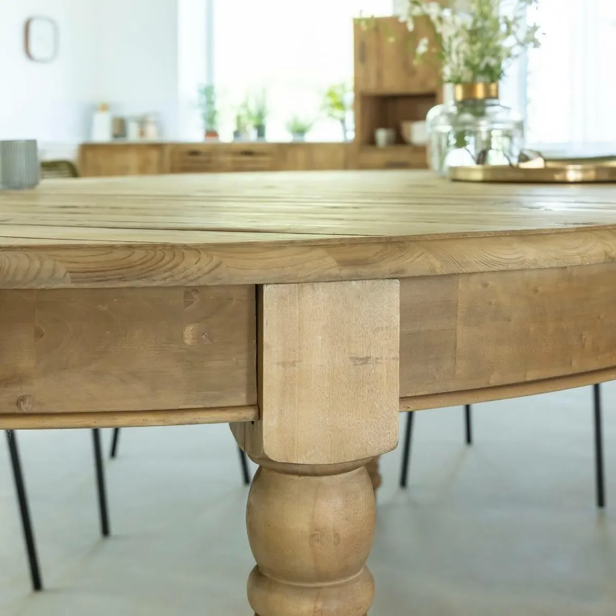 Made in Meubles Table à manger avec allonges en bois recyclé Garance