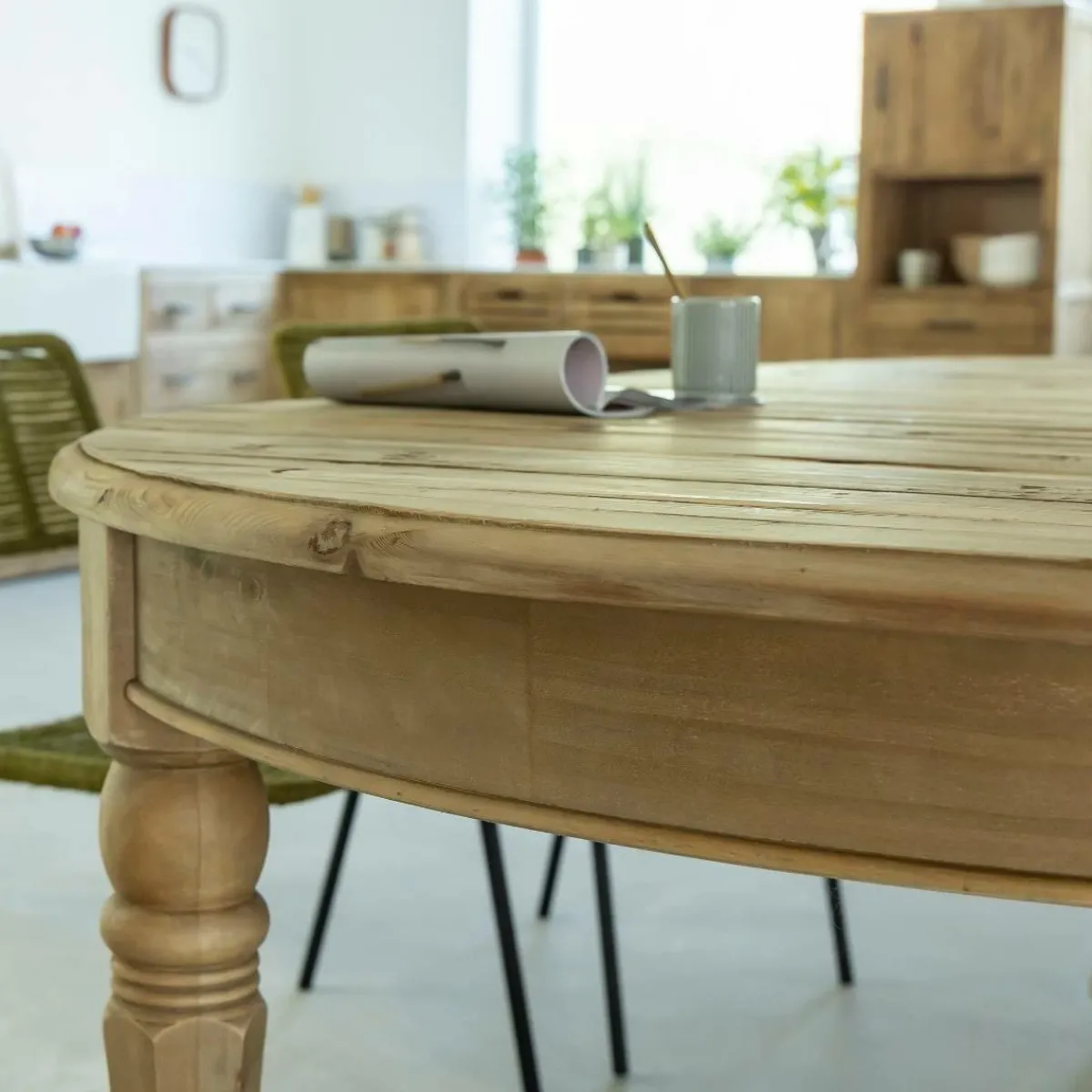 Made in Meubles Table à manger avec allonges en bois recyclé Garance