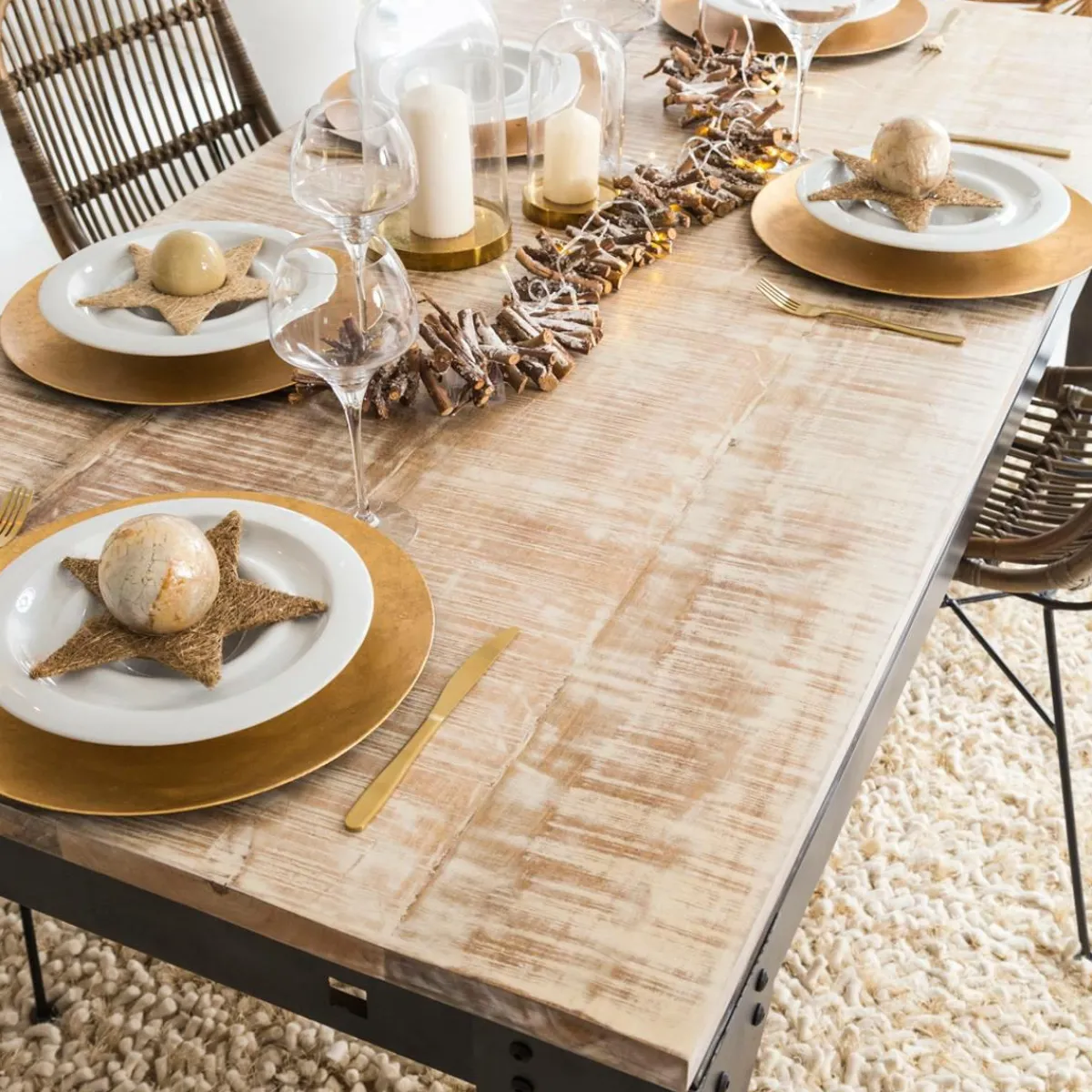 Made in Meubles Table à manger avec allonges en bois de manguier et métal Locker