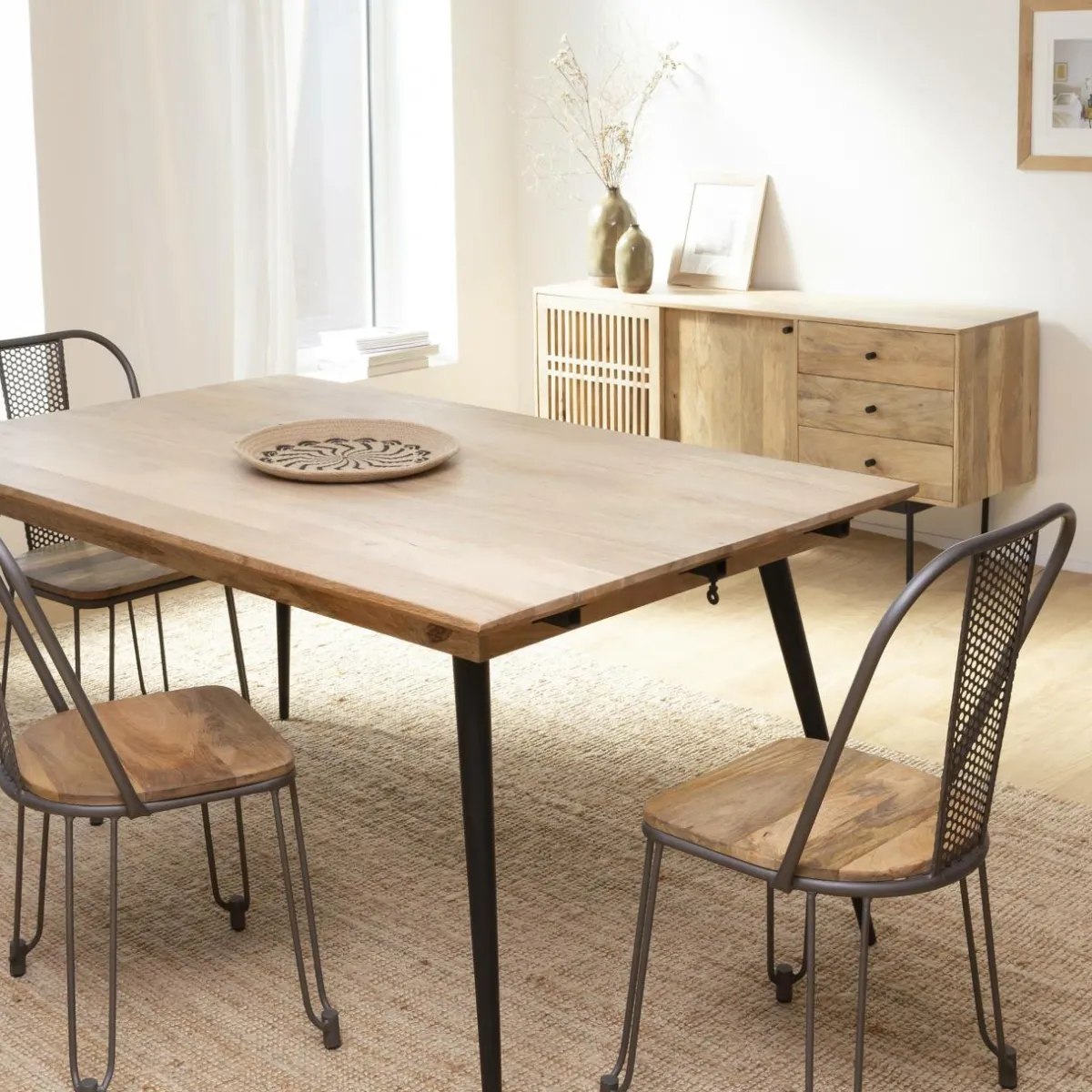 Made in Meubles Table à manger avec allonges en bois de manguier Pia