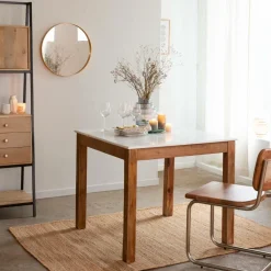 Made in Meubles Table à manger carrée en bois d'acacia et marbre Arthuro