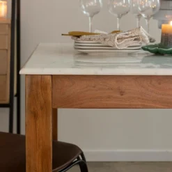 Made in Meubles Table à manger carrée en bois d'acacia et marbre Arthuro