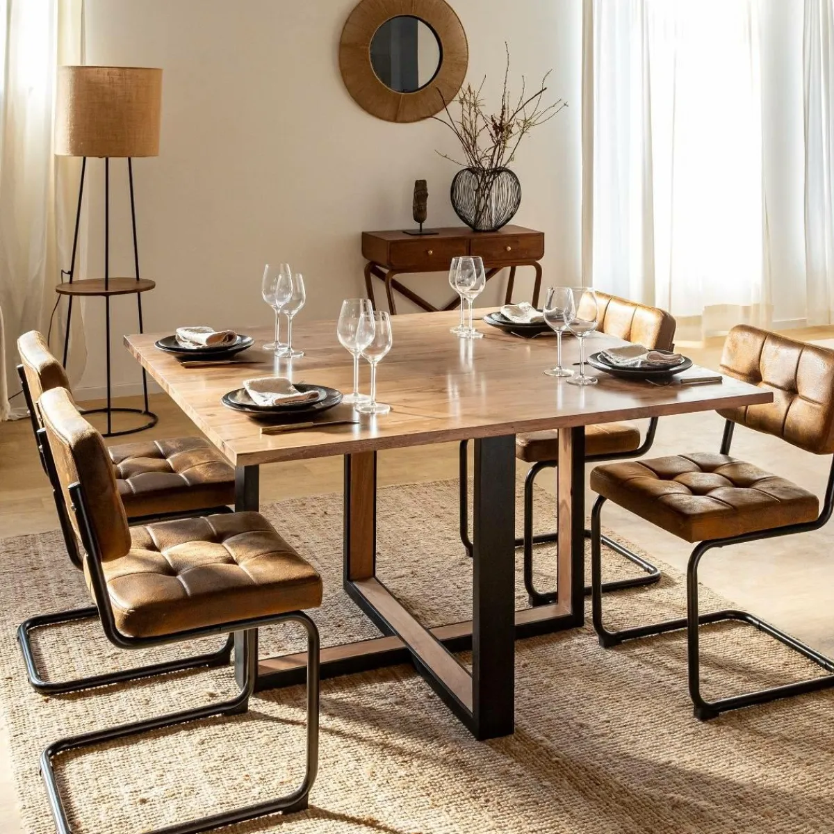Made in Meubles Table à manger en bois d'acacia Laurie