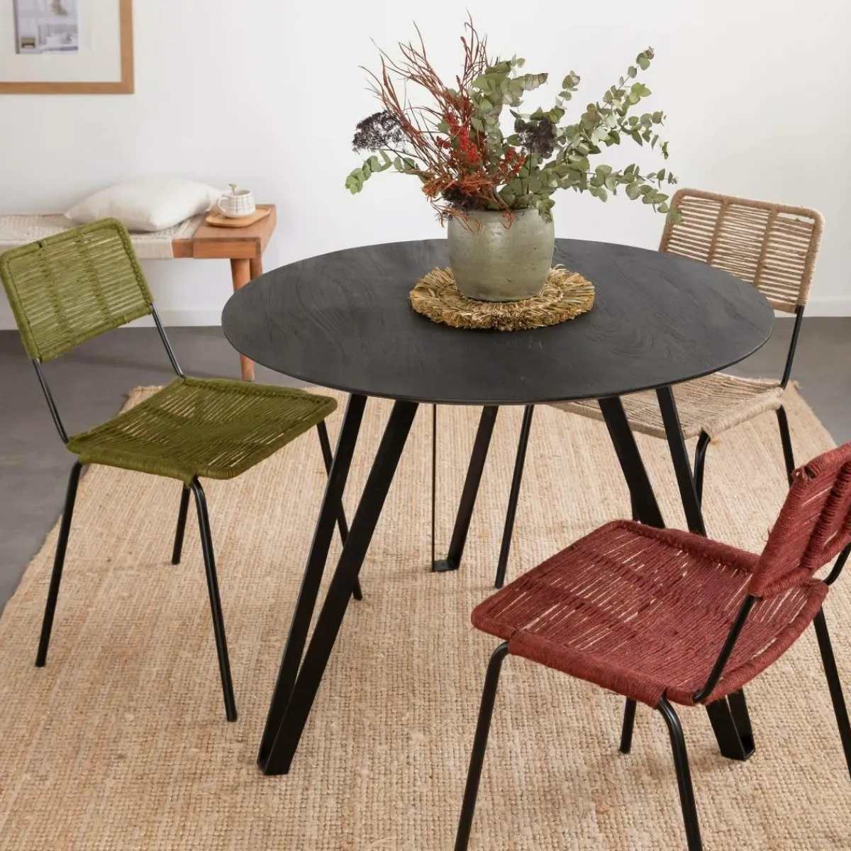 Made in Meubles Table à manger en bois de manguier et métal Rosie