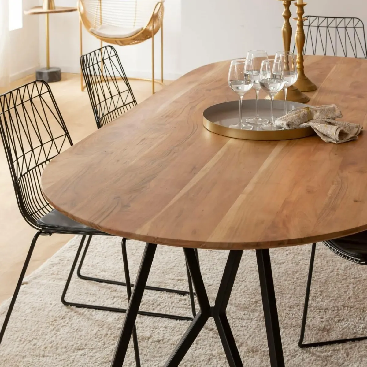 Made in Meubles Table à manger ovale en bois d'acacia Ivan