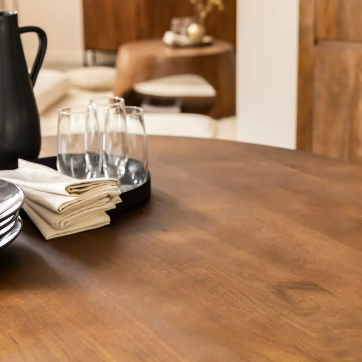 Made in Meubles Table à manger ronde en bois de manguier Zola