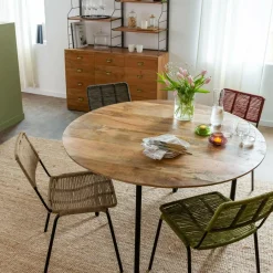 Made in Meubles Table à manger ronde en bois de manguier Gloria