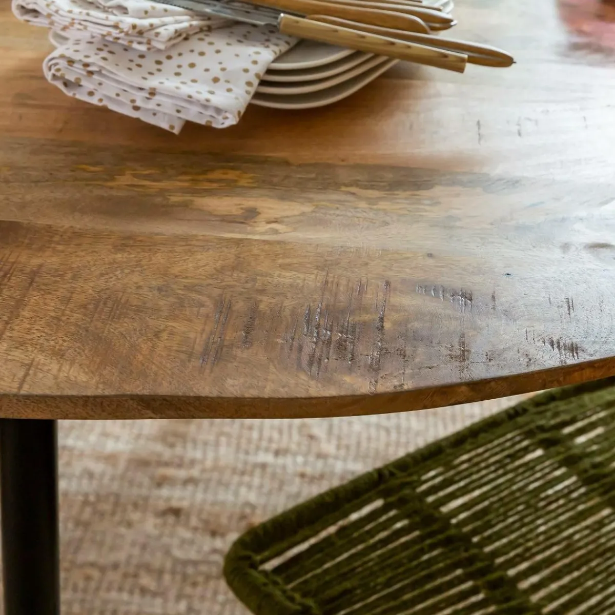 Made in Meubles Table à manger ronde en bois de manguier Gloria
