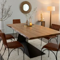 Made in Meubles Table à manger suspendu en bois d'acacia et métal Coco