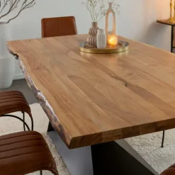 Made in Meubles Table à manger suspendu en bois d'acacia et métal Coco