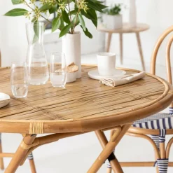Made in Meubles Table ronde en bambou 4 places Soline