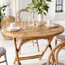 Made in Meubles Table ronde en bambou 4 places Soline
