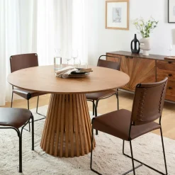 Made in Meubles Table ronde en bois d'acacia Vida
