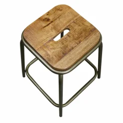 Made in Meubles Tabouret écolier métal et bois petit modèle Marcus