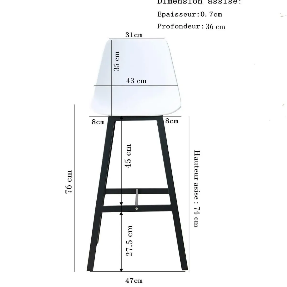 Made in Meubles Tabouret de bar blanc et métal noir Marius (lot de 2)