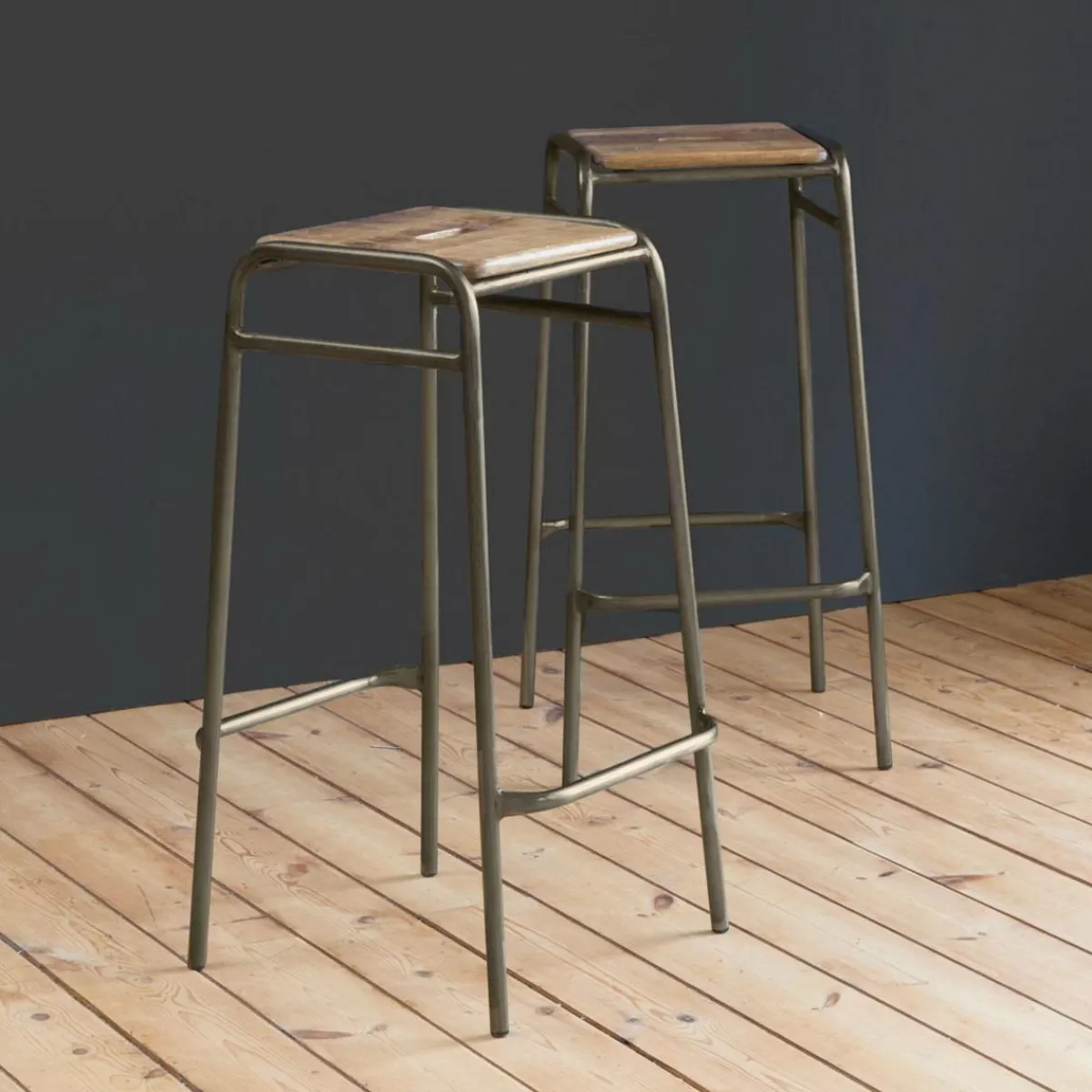 Made in Meubles Tabouret de bar écolier bois et métal 77cm Marcus