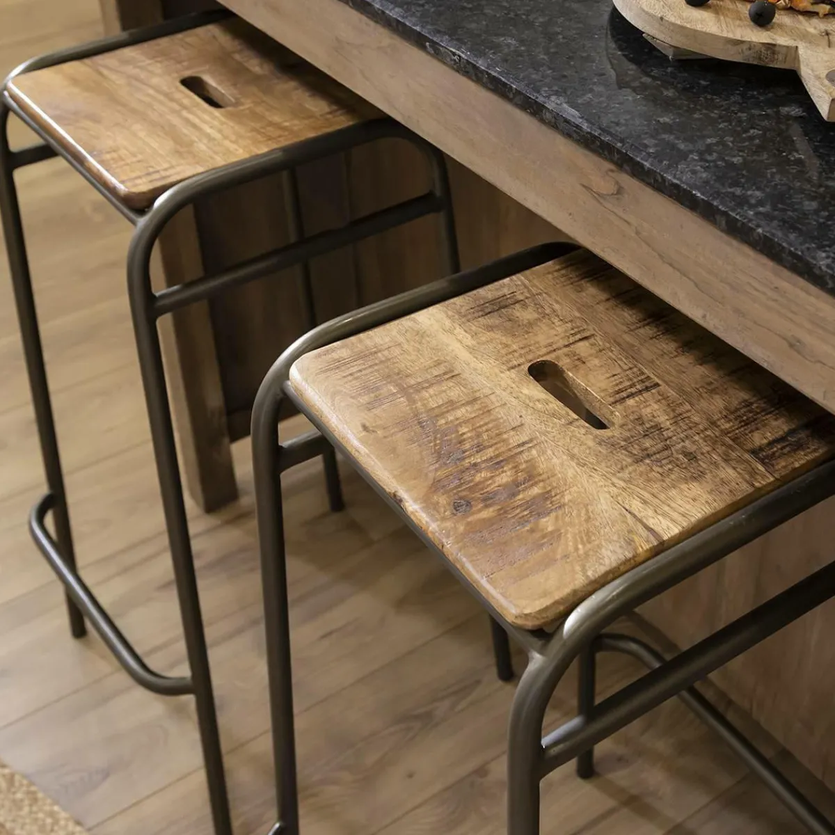 Made in Meubles Tabouret de bar écolier bois et métal 77cm Marcus