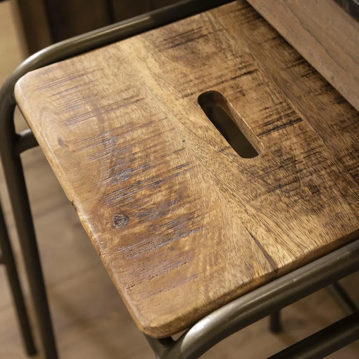Made in Meubles Tabouret de bar écolier bois et métal 77cm Marcus
