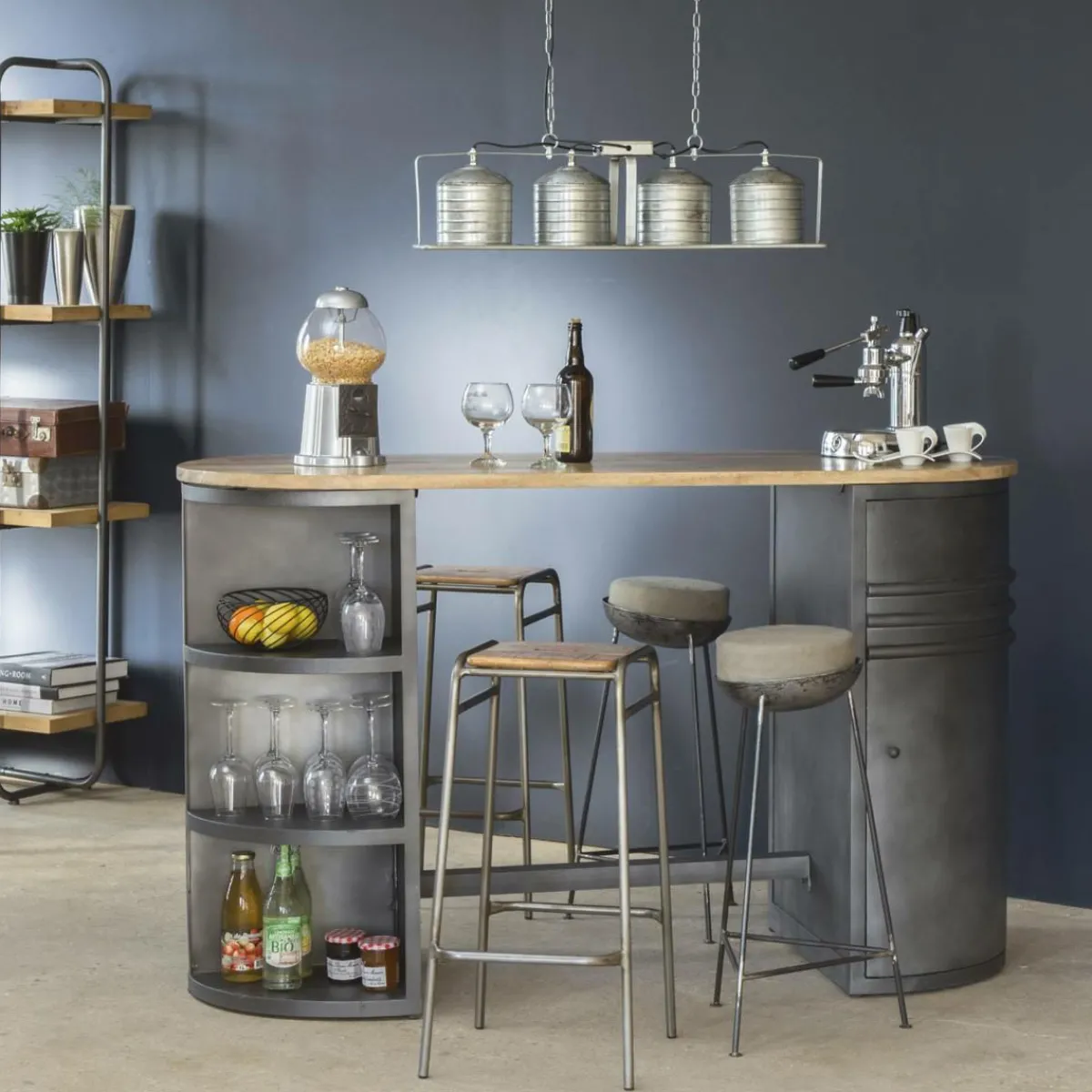 Made in Meubles Tabouret de bar écolier bois et métal 77cm Marcus