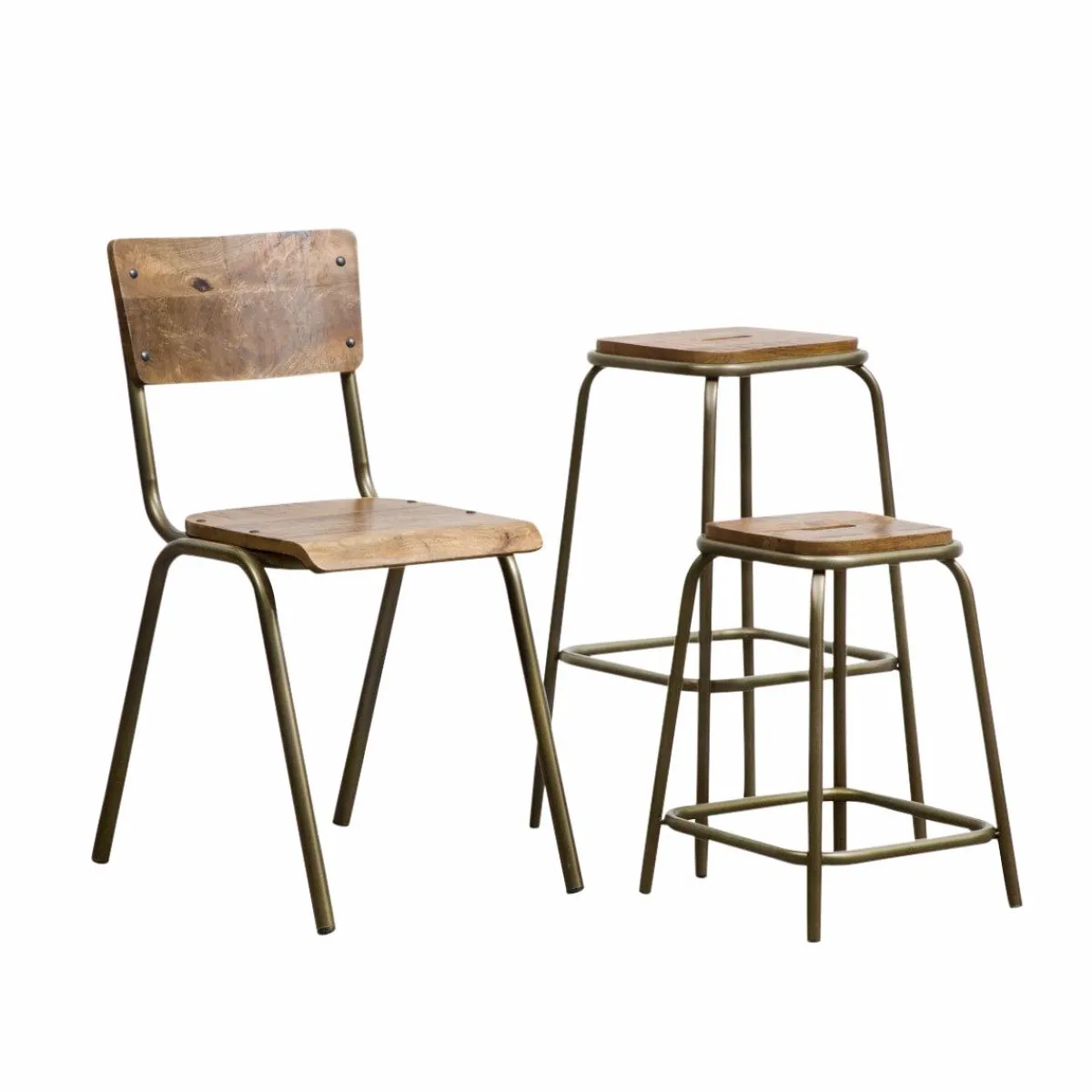 Made in Meubles Tabouret de bar écolier métal et bois 69 cm Marcus