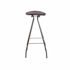 Made in Meubles Tabouret de bar en cuir gris et métal Lya
