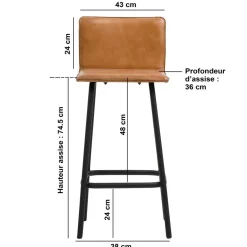 Made in Meubles Tabouret de bar en cuir marron Louise (lot de 2)