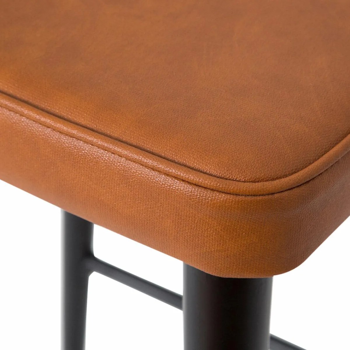 Made in Meubles Tabouret de bar en cuir marron et métal noir Victoire