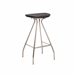 Made in Meubles Tabouret de bar en cuir noir et métal Lya