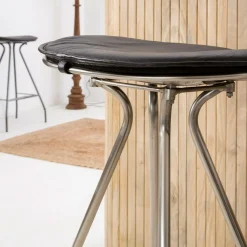Made in Meubles Tabouret de bar en cuir noir et métal Lya
