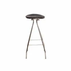 Made in Meubles Tabouret de bar en cuir noir et métal Lya