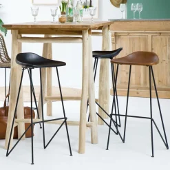 Made in Meubles Tabouret de bar en cuir noir Archi