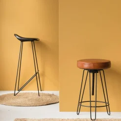 Made in Meubles Tabouret de bar en cuir noir Archi