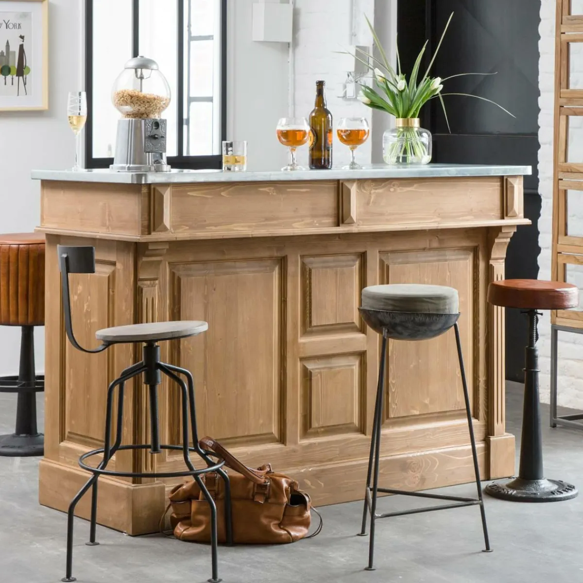 Made in Meubles Tabouret de bar en métal 1 place Grey