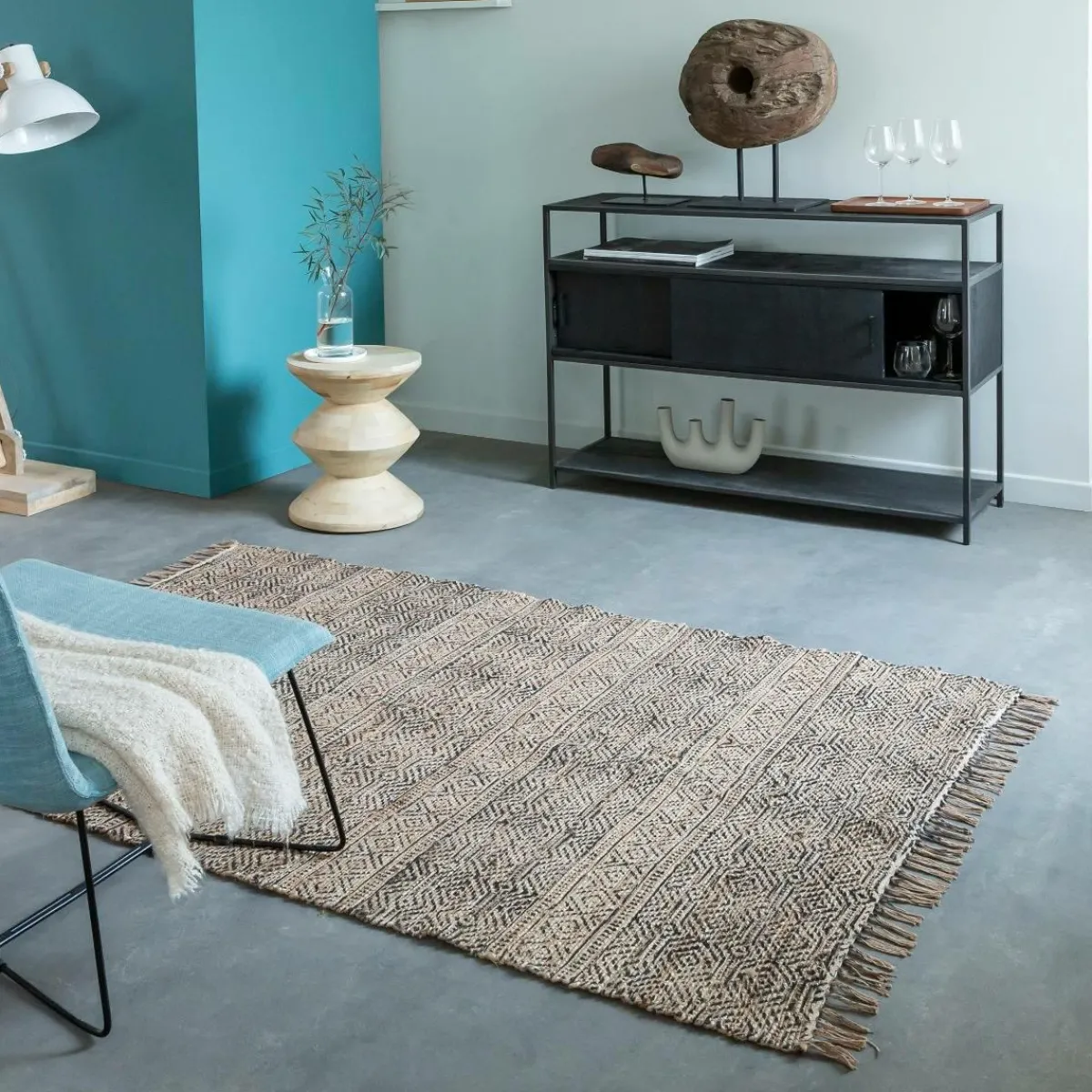 Made in Meubles Tapis en jute et coton Antonia