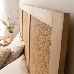 Made in Meubles Tête de lit en bois de manguier et cannage Noémia