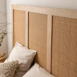 Made in Meubles Tête de lit en bois de manguier et cannage Noémia
